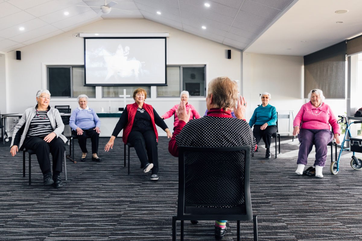 Residents participating in exercise class